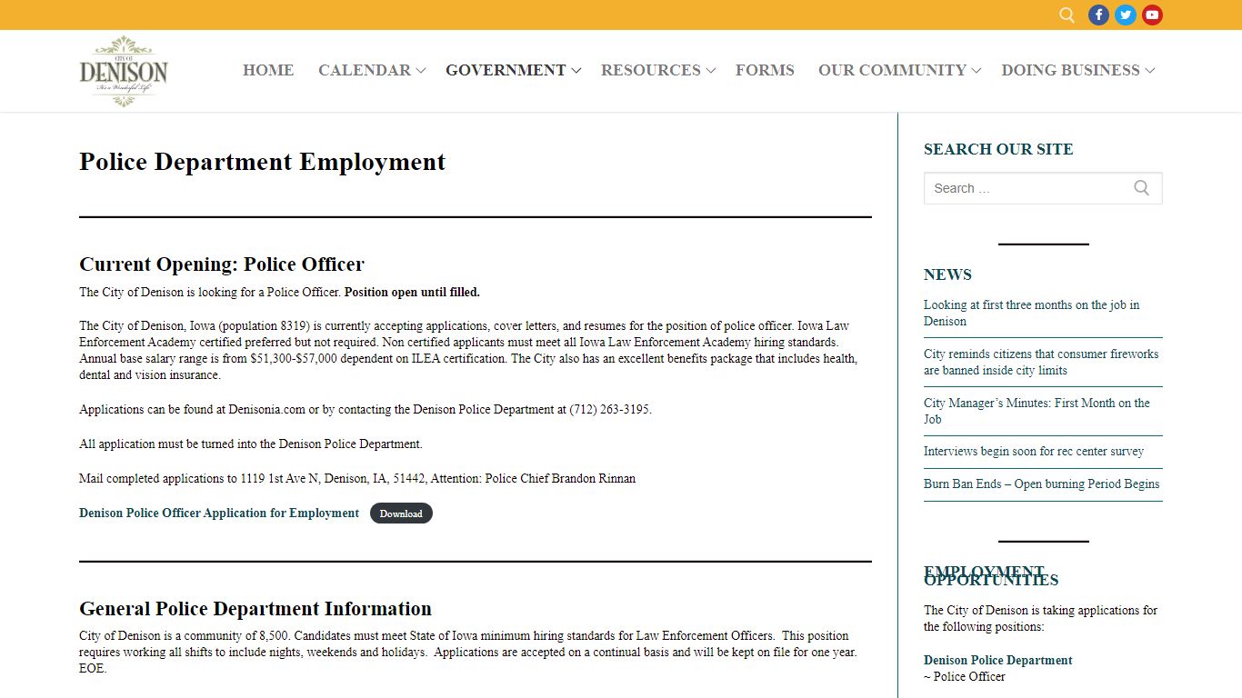 Police Department Employment – City of Denison